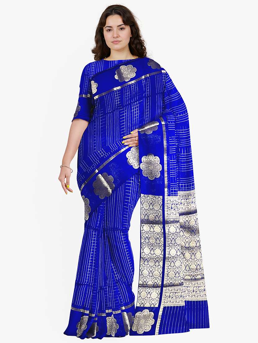 women checkered bordered saree with blouse - 21968728 -  Zoom Image - 0