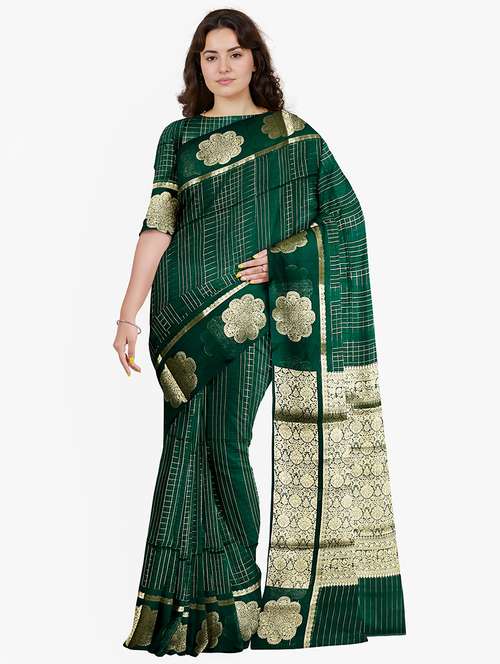 women checkered bordered saree with blouse - 21968732 -  Standard Image - 0