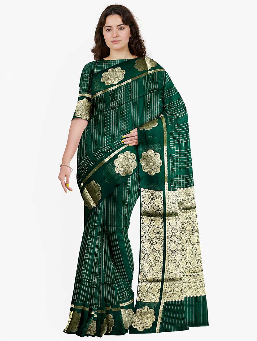 women checkered bordered saree with blouse - 21968732 -  Zoom Image - 0