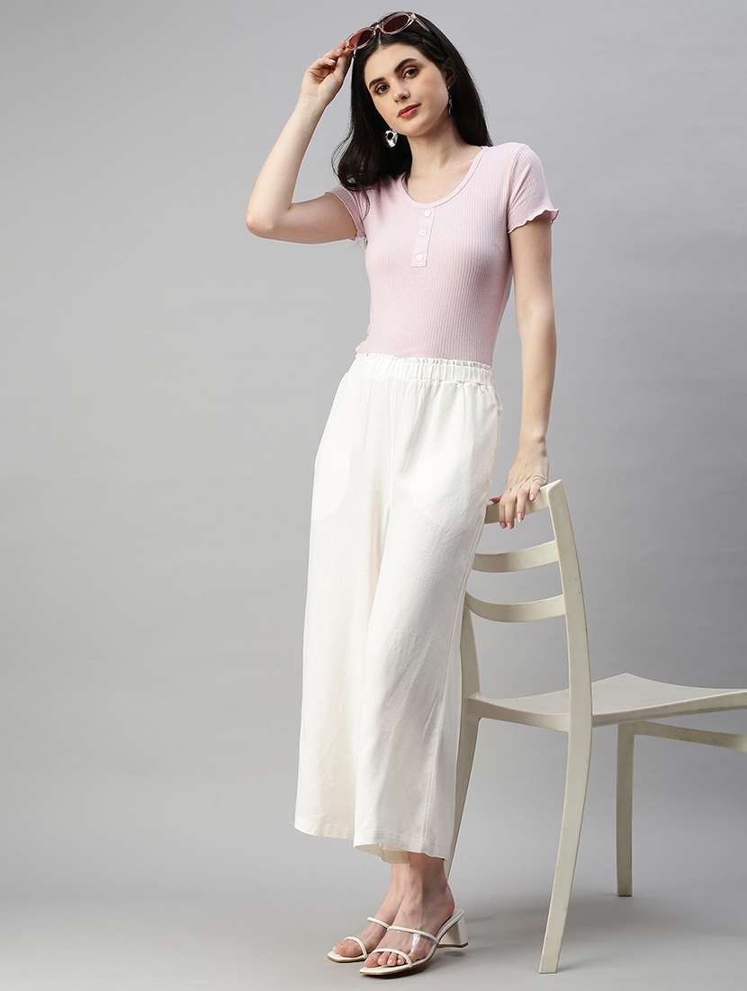 women solid high rise flared palazzo - 21968737 -  Standard Image - 3