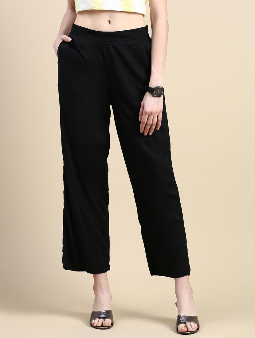 women black solid mid rise straight palazzo - 21968739 -  Zoom Image - 0