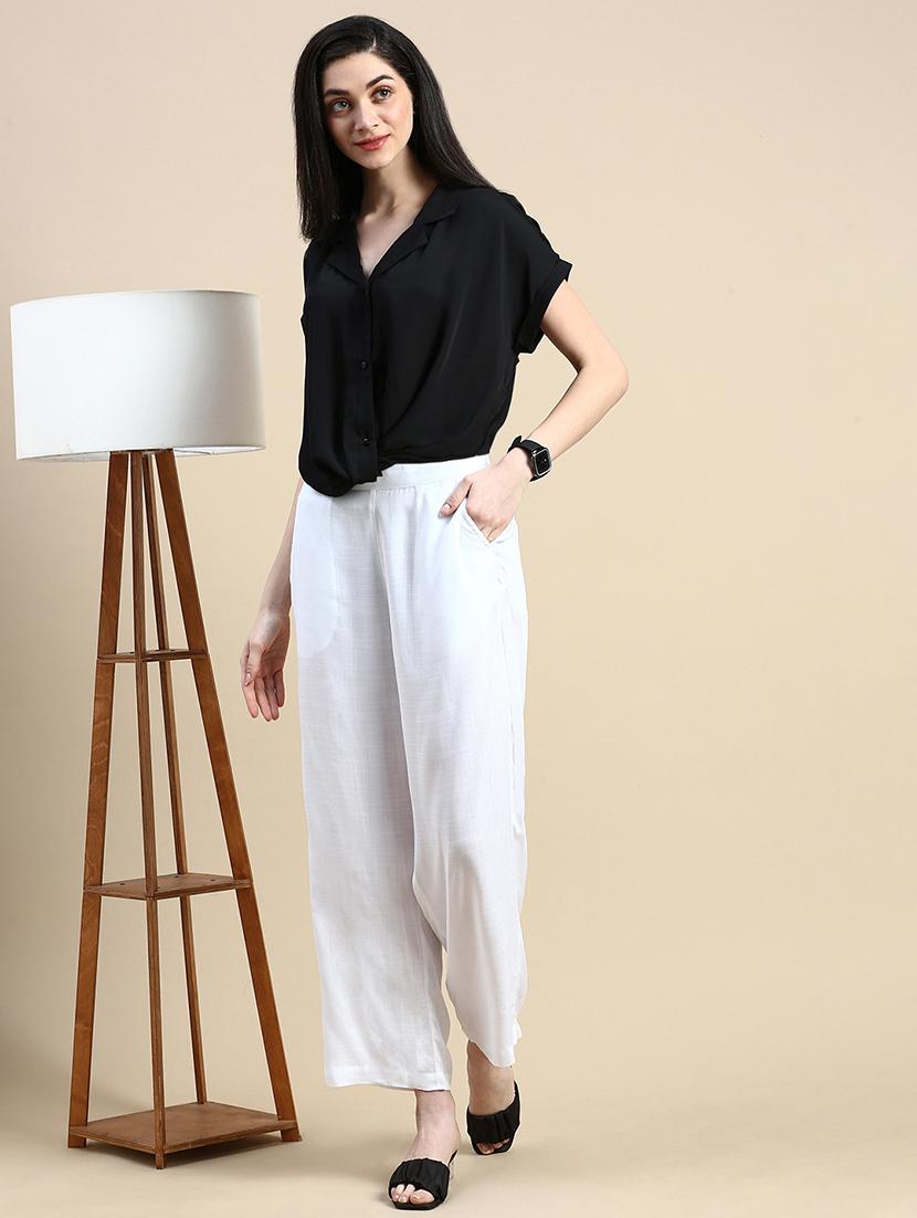 women solid high rise straight palazzo - 21968740 - Standard Image - 3