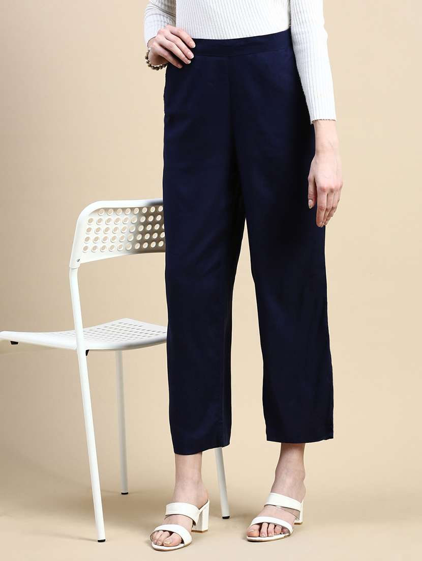 women solid high rise straight palazzo - 21968741 -  Zoom Image - 0