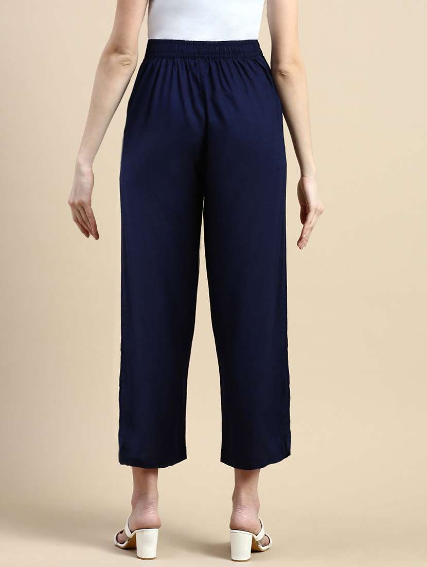 women solid high rise straight palazzo - 21968741 - Standard Image - 3