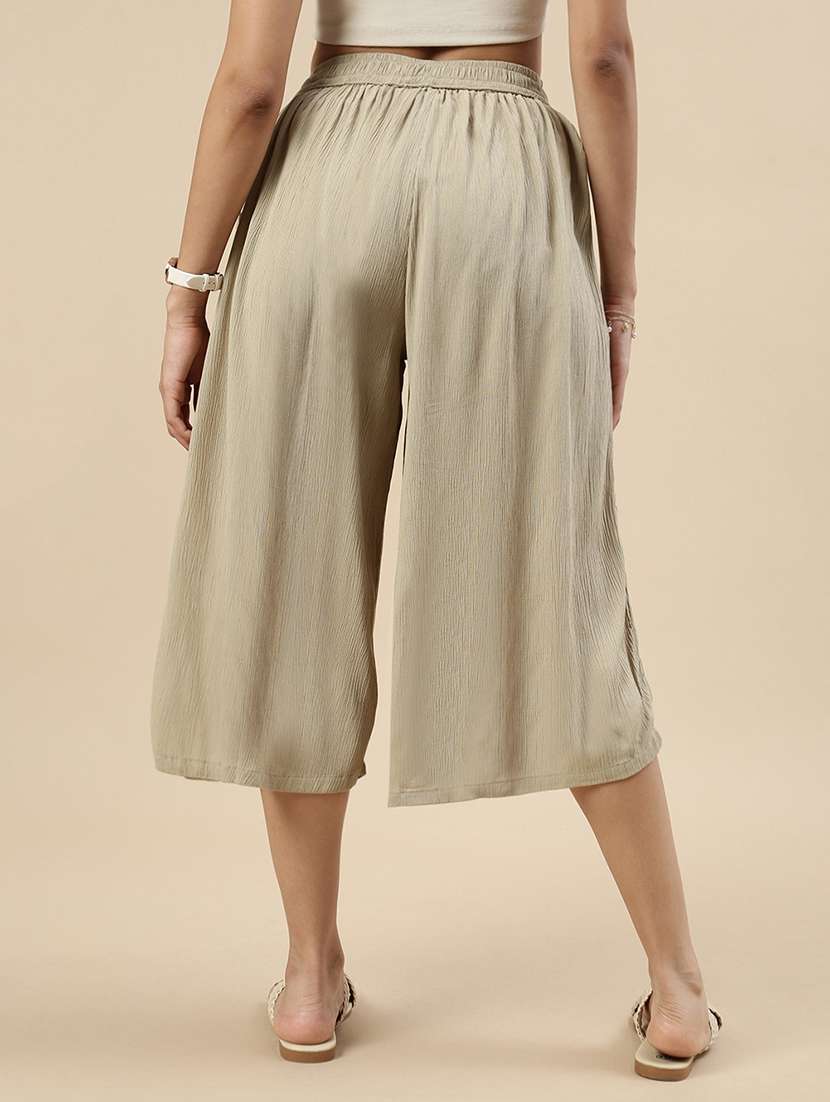women beige solid high rise flared culotte - 21968818 - Standard Image - 3