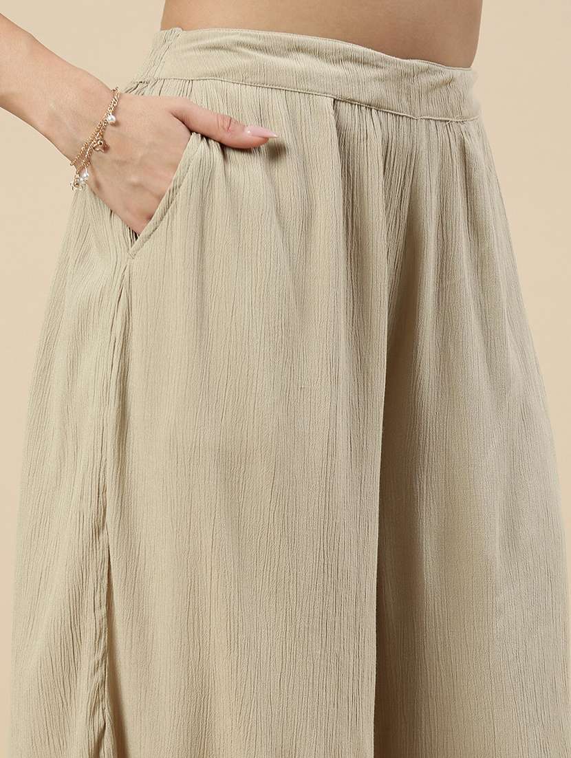 women beige solid high rise flared culotte - 21968818 - Standard Image - 5