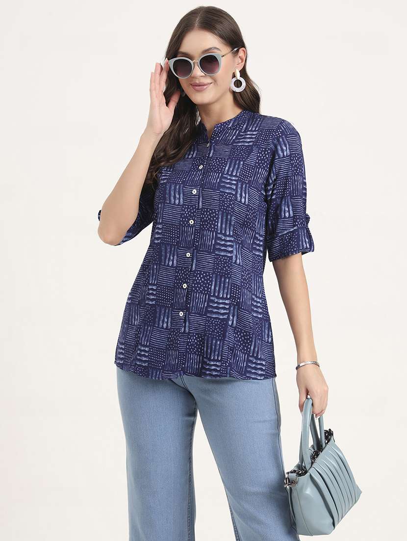 women printed mandarin neck ethnic top - 21968821 - Zoom Image - 0
