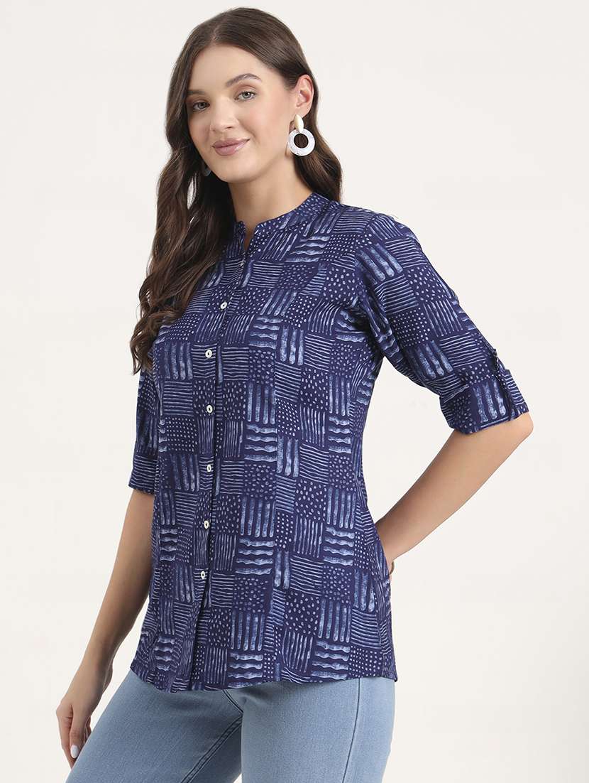 women printed mandarin neck ethnic top - 21968821 - Standard Image - 3