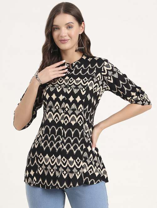 women printed mandarin neck ethnic top - 21968822 - Standard Image - 0