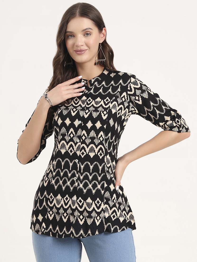 women printed mandarin neck ethnic top - 21968822 - Zoom Image - 0