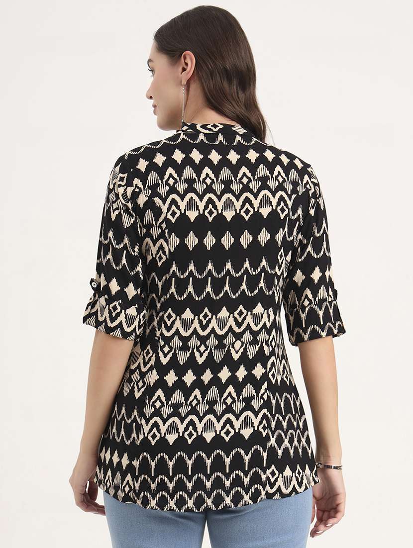 women printed mandarin neck ethnic top - 21968822 - Standard Image - 3
