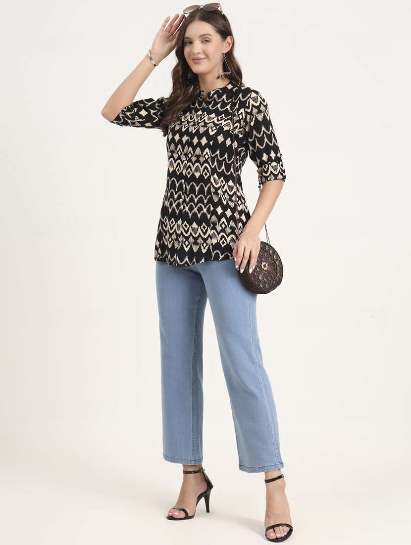 women printed mandarin neck ethnic top - 21968822 - Standard Image - 5
