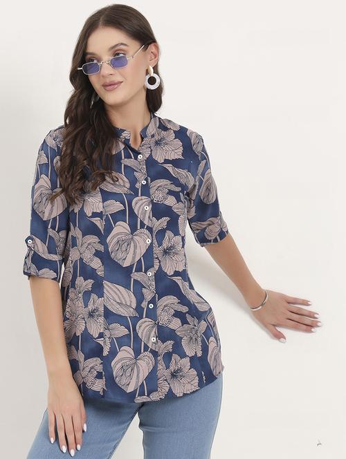 women printed mandarin neck ethnic top - 21968823 - Standard Image - 0