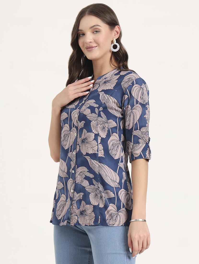 women printed mandarin neck ethnic top - 21968823 - Standard Image - 3
