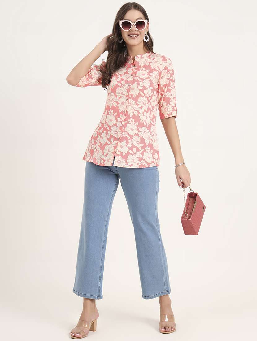 women printed mandarin neck ethnic top - 21968824 - Standard Image - 5