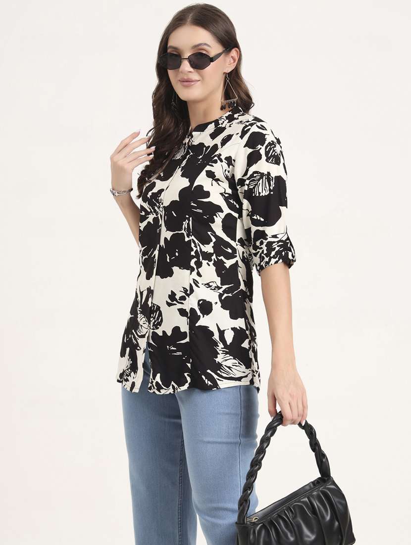 women printed mandarin neck ethnic top