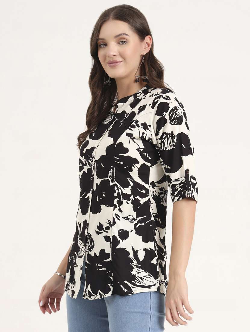 women printed mandarin neck ethnic top - 21968825 - Standard Image - 3