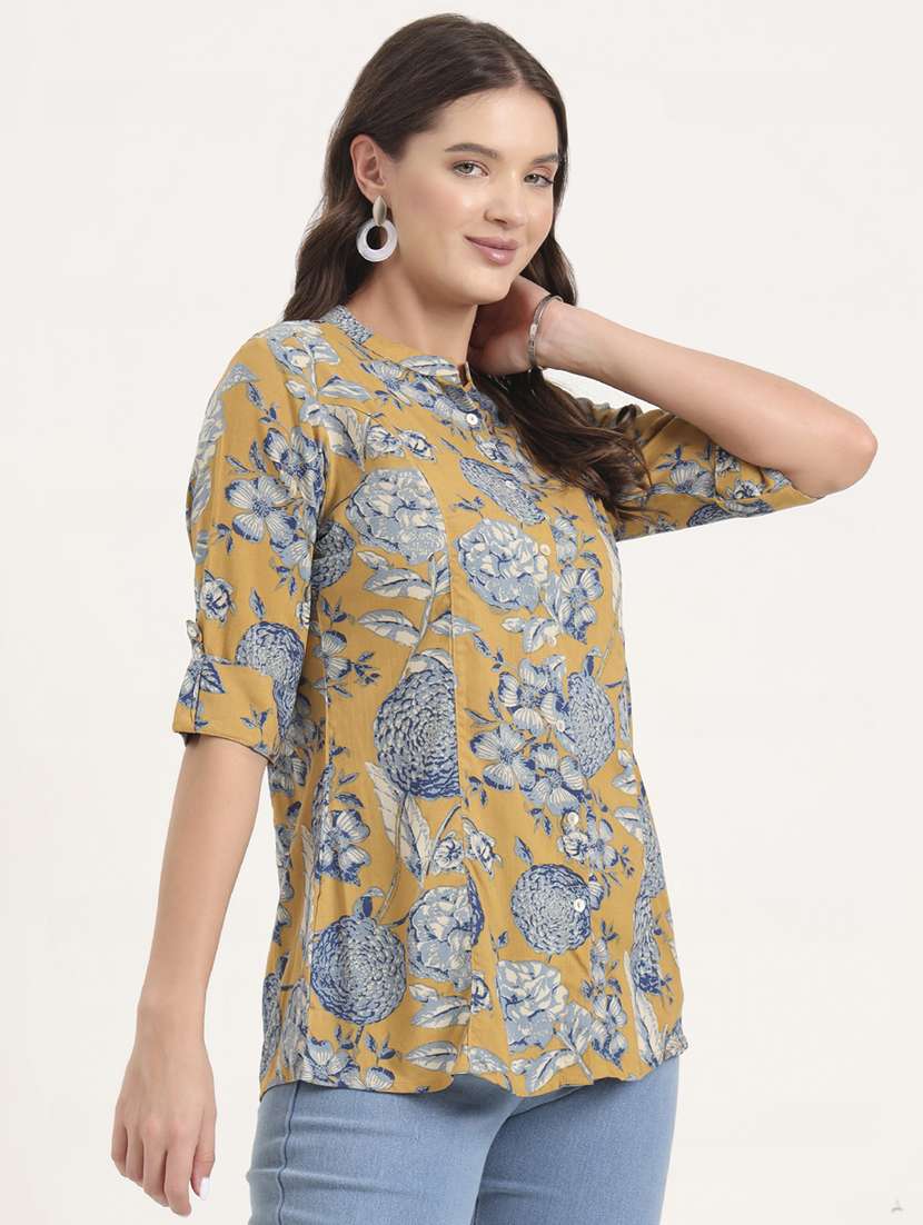 women floral print mandarin neck shirt style top - 21968826 - Standard Image - 3