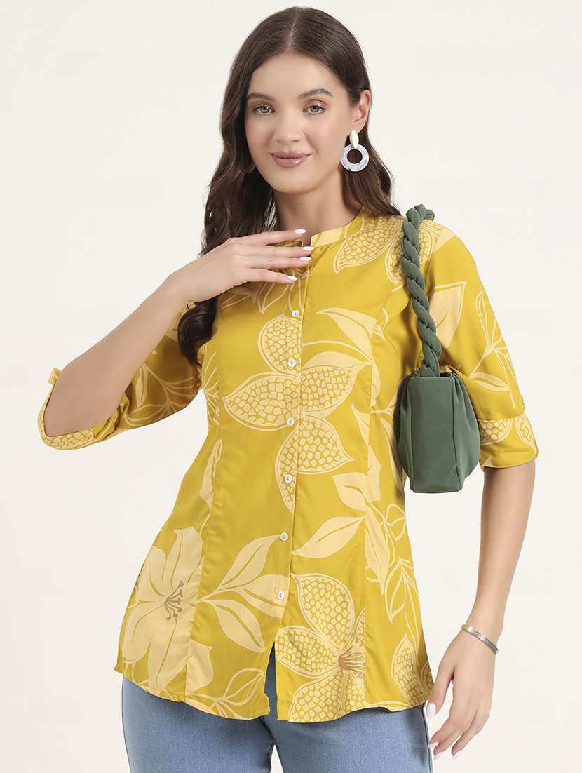 women printed mandarin neck shirt style top - 21968827 - Zoom Image - 0