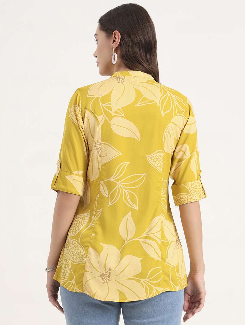 women printed mandarin neck shirt style top - 21968827 - Standard Image - 3