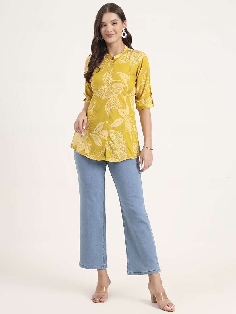 women printed mandarin neck shirt style top - 21968827 - Standard Image - 5