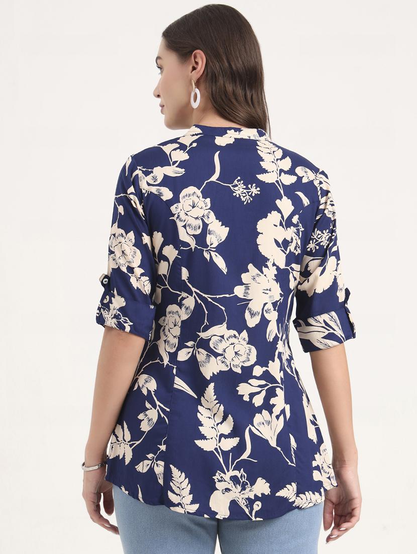 women floral print mandarin neck shirt style top - 21968828 - Standard Image - 3