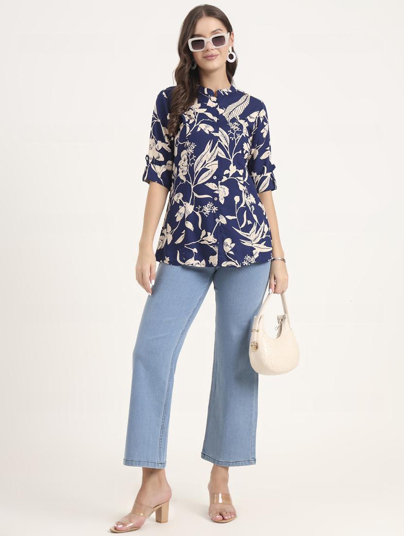 women floral print mandarin neck shirt style top - 21968828 - Standard Image - 5
