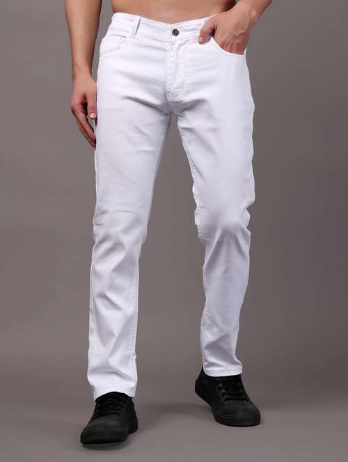 men solid mid rise straight fit jean