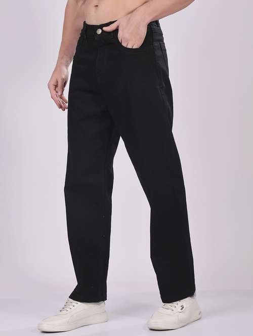 men solid mid rise straight fit jean