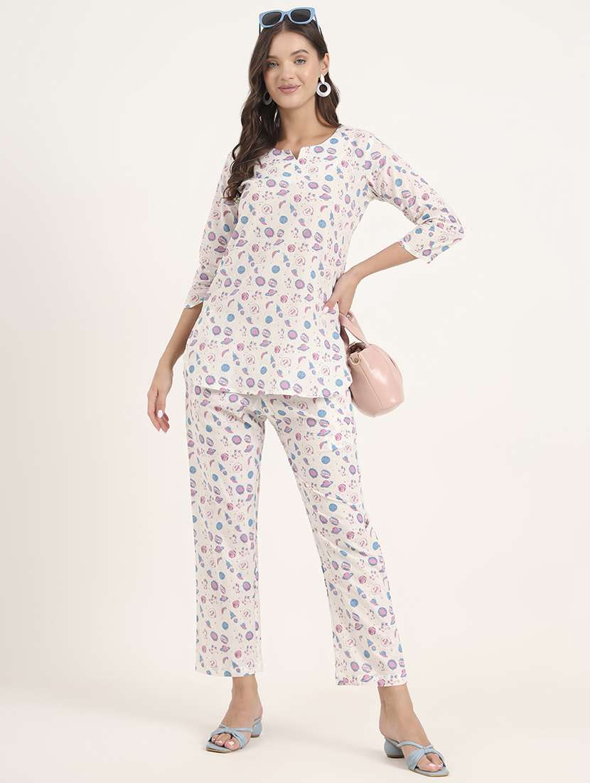 women printed notch neck co-ord set