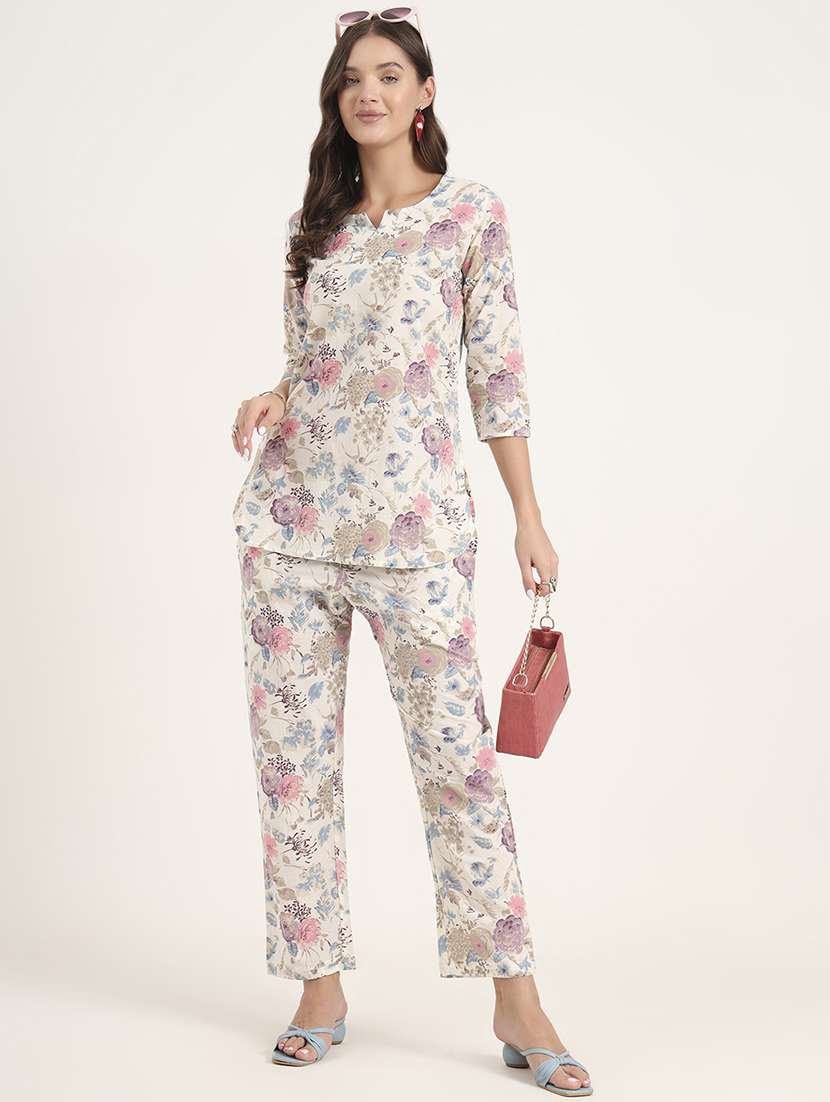 women printed notch neck co-ord set