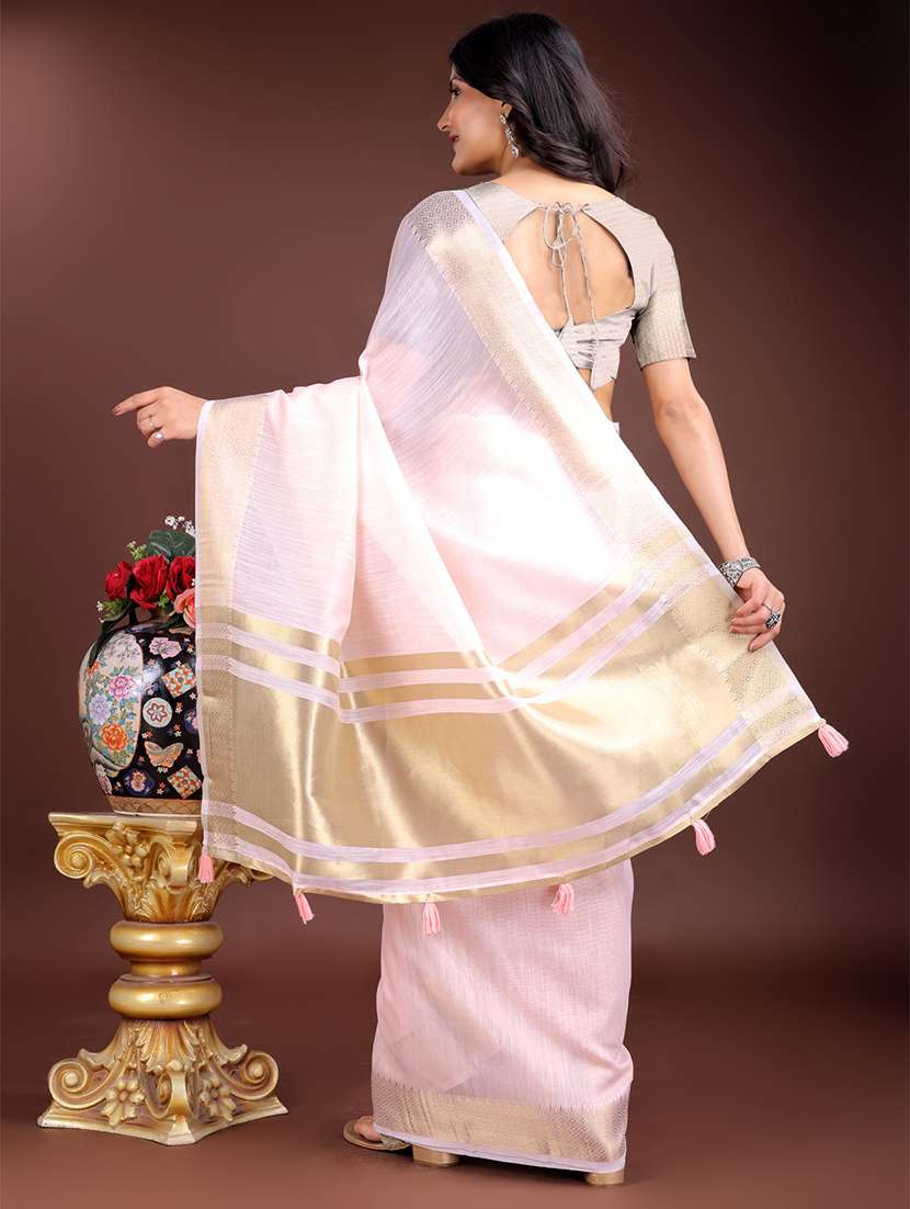 women solid with bordered saree with blouse - 21969137 - Standard Image - 3