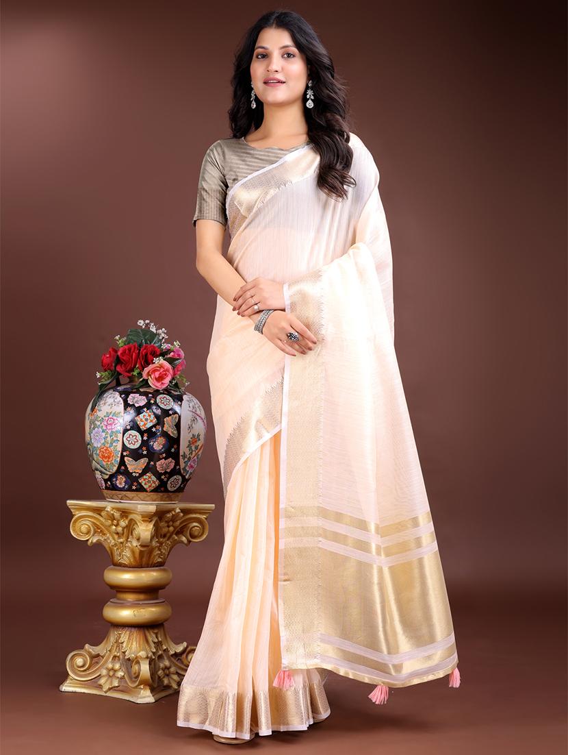 women solid with bordered saree with blouse - 21969138 -  Zoom Image - 0