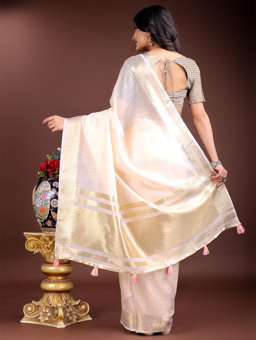 women solid with bordered saree with blouse - 21969138 - Standard Image - 3