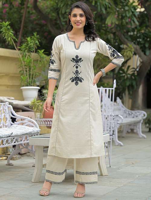 women three quarter sleeve kurta palazzo set - 21969212 -  Standard Image - 0