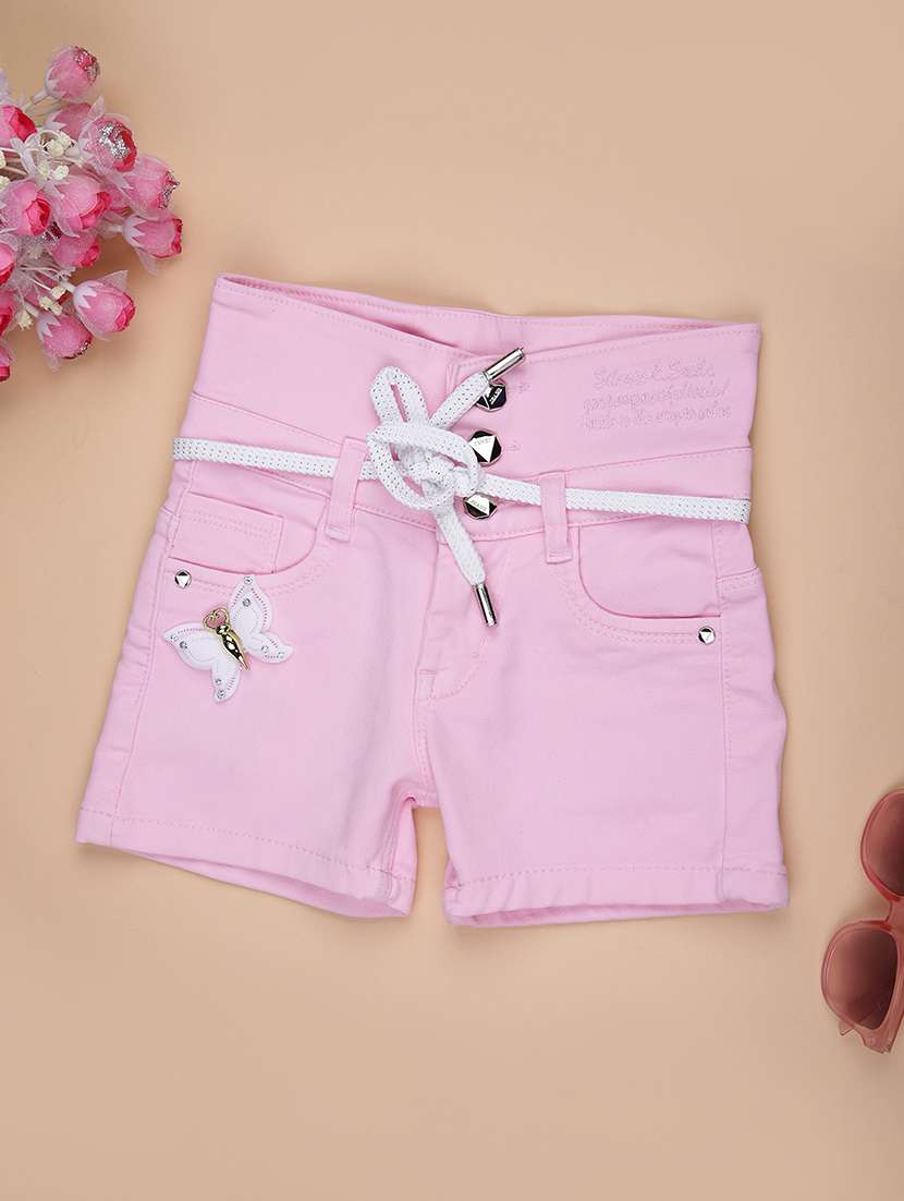 girls solid mid rise shorts 