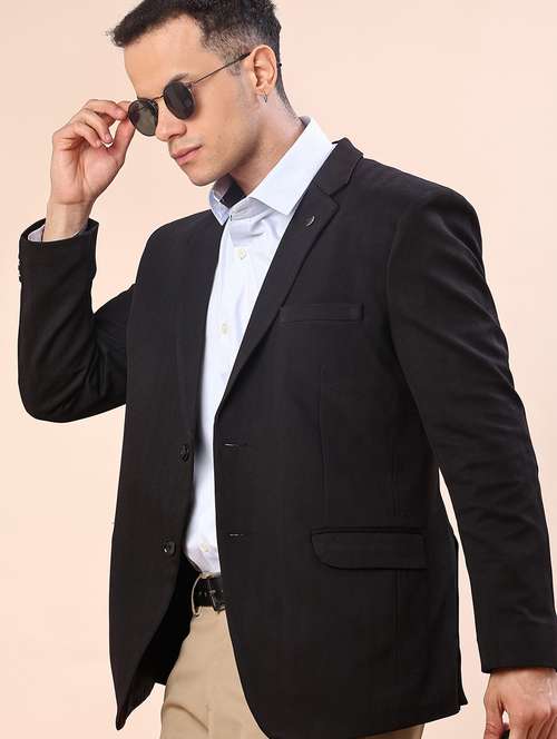 men solid lapel collar single breasted casual blazer - 21969313 -  Standard Image - 0