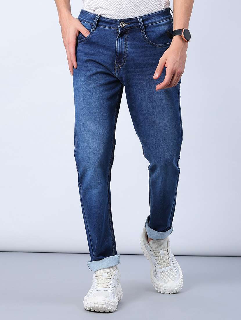 men solid mid rise slim fit jeans