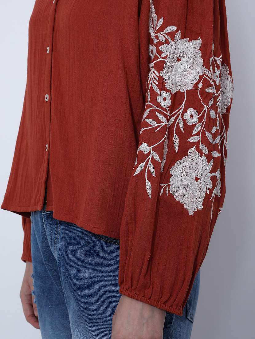women solid with work long sleeve ethnic top - 21969503 - Standard Image - 3