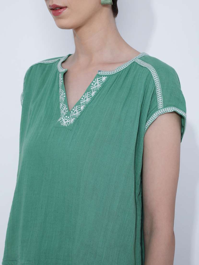 women solid short sleeve ethnic top - 21969571 - Standard Image - 3