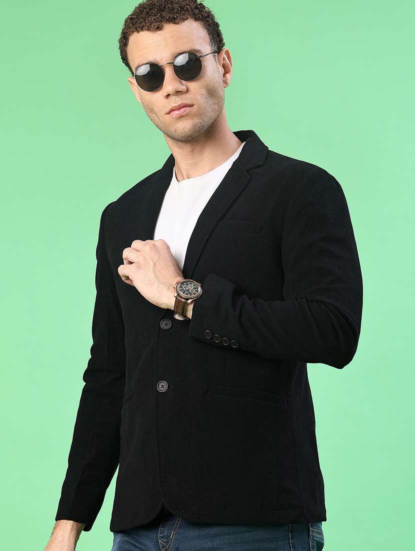 men solid lapel collar single breasted casual blazer