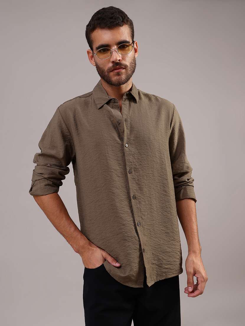 men solid long sleeve regular fit casual shirt