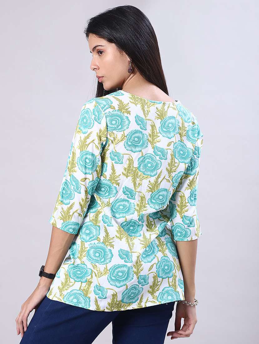 women printed three quarter sleeve kurti - 21969619 -  Standard Image - 3