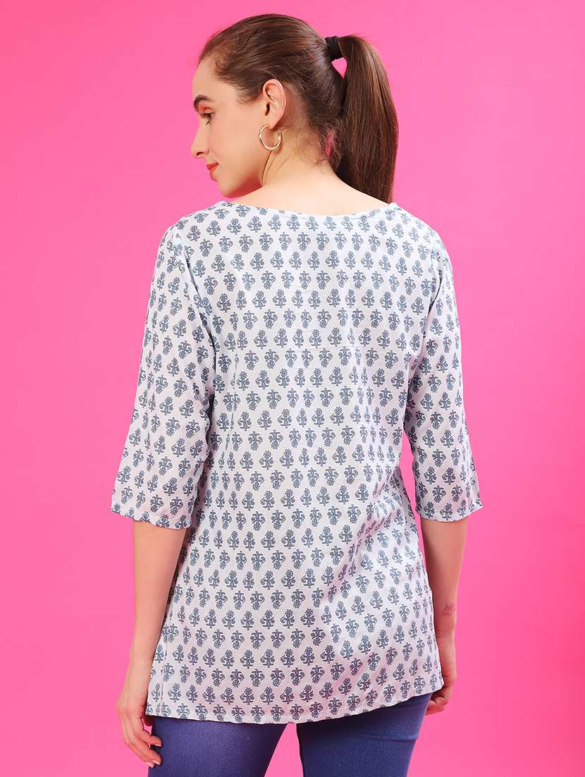 women printed three quarter sleeve kurti - 21969620 -  Standard Image - 3