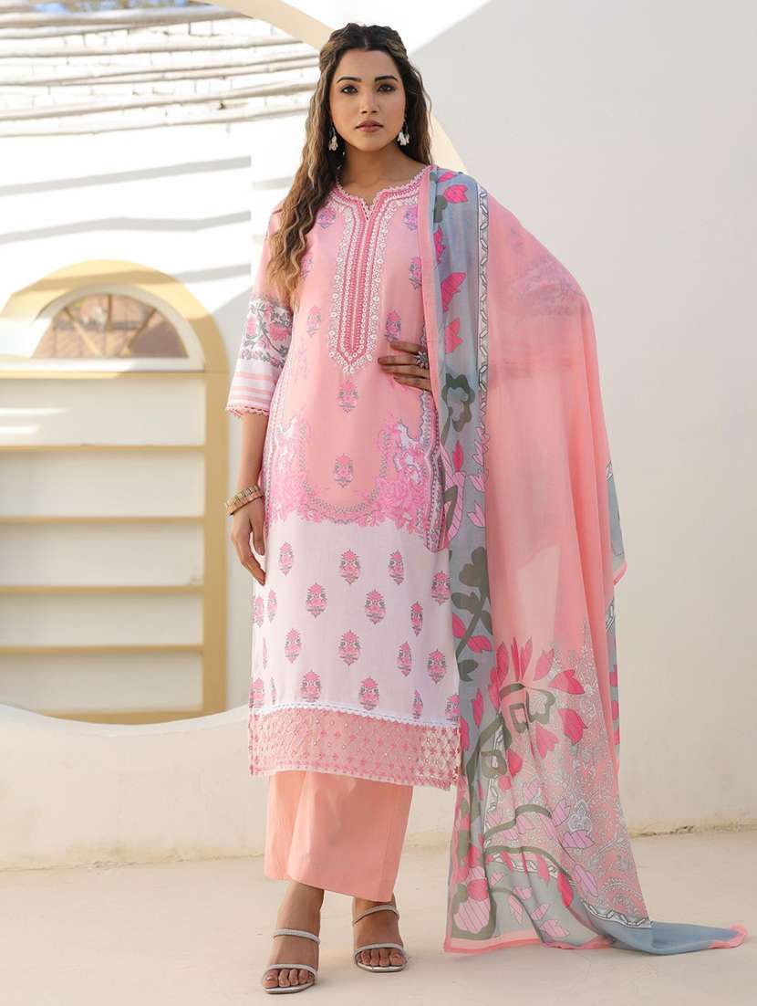 women three quarter sleeve kurta pant with dupatta set - 21969631 -  Zoom Image - 0