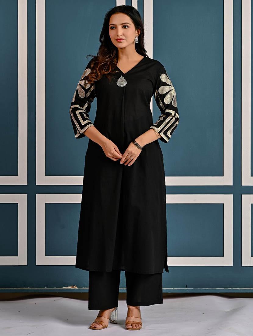 women embroidered three quarter sleeve kurta pant set - 21969665 - Zoom Image - 0