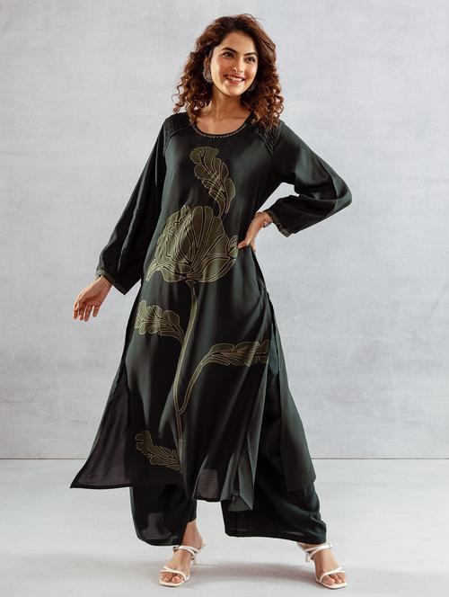 women printed long sleeve kurta palazzo set - 21969694 - Standard Image - 0