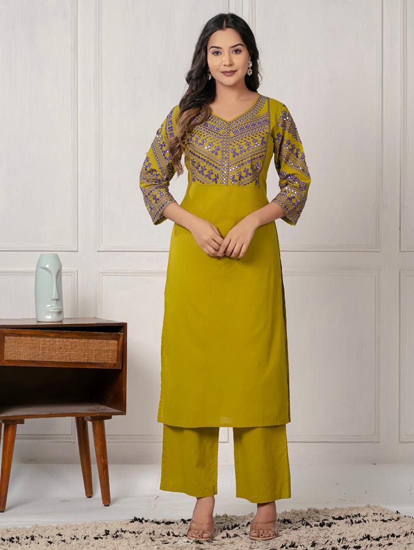 women three quarter sleeve kurta pant set - 21969695 -  Zoom Image - 0