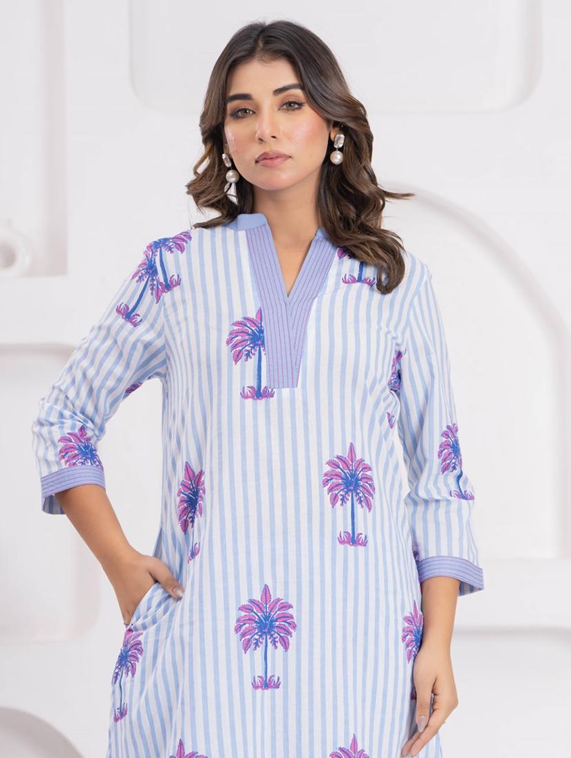 women printed three quarter sleeve kurta pant set - 21969697 - Standard Image - 3