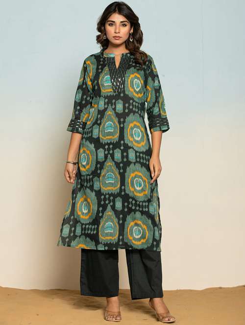women printed three quarter sleeve kurta pant set - 21969717 -  Standard Image - 0